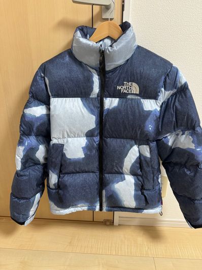 Supreme x The North Face Bleached Denim Print Nuptse Jacket "Indigo"