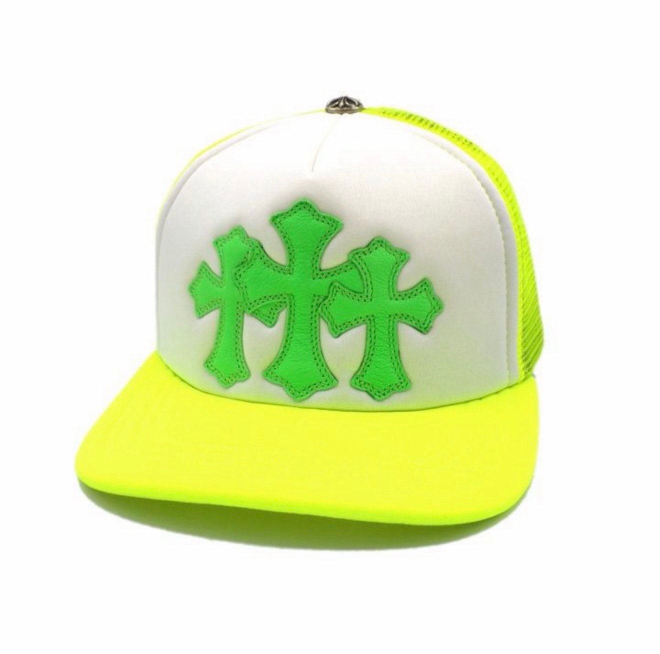 Chrome Hearts 3 Cross Patches Trucker Cap "Yellow/Green"