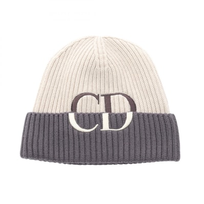 ディオール Dior CDロゴ 刺繍 ニット帽 ニットキャップ 帽子 ウール レディース ベージュ系 / パープル系 【中古】