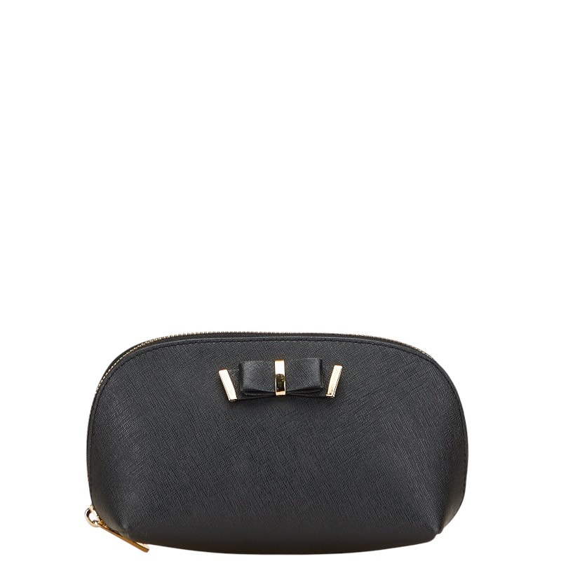 マイケルコース リボン ポーチ ブラック ゴールド レザー レディース Michael Kors 【中古】