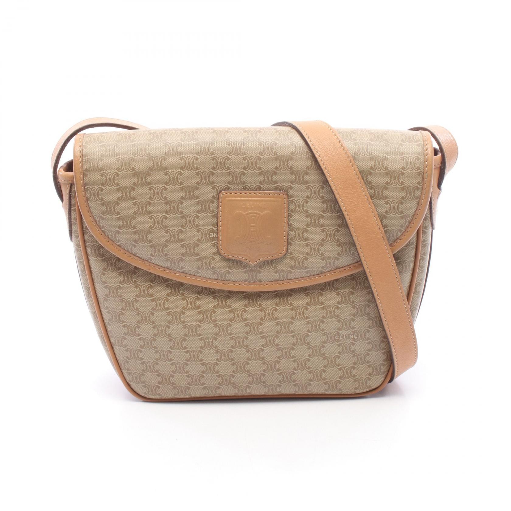 セリーヌ CELINE マカダム ショルダーバッグ バッグ PVCコーティングキャンバス レザー レディース ベージュ系 / ブラウン系 【中古】