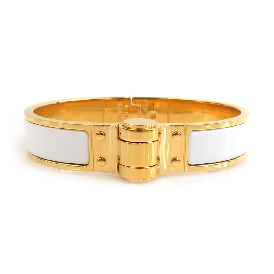 エルメス HERMES ブレスレット バングル シャルニエールPM メタル/エナメル ホワイト×ゴールド レディース【中古】 r10775a