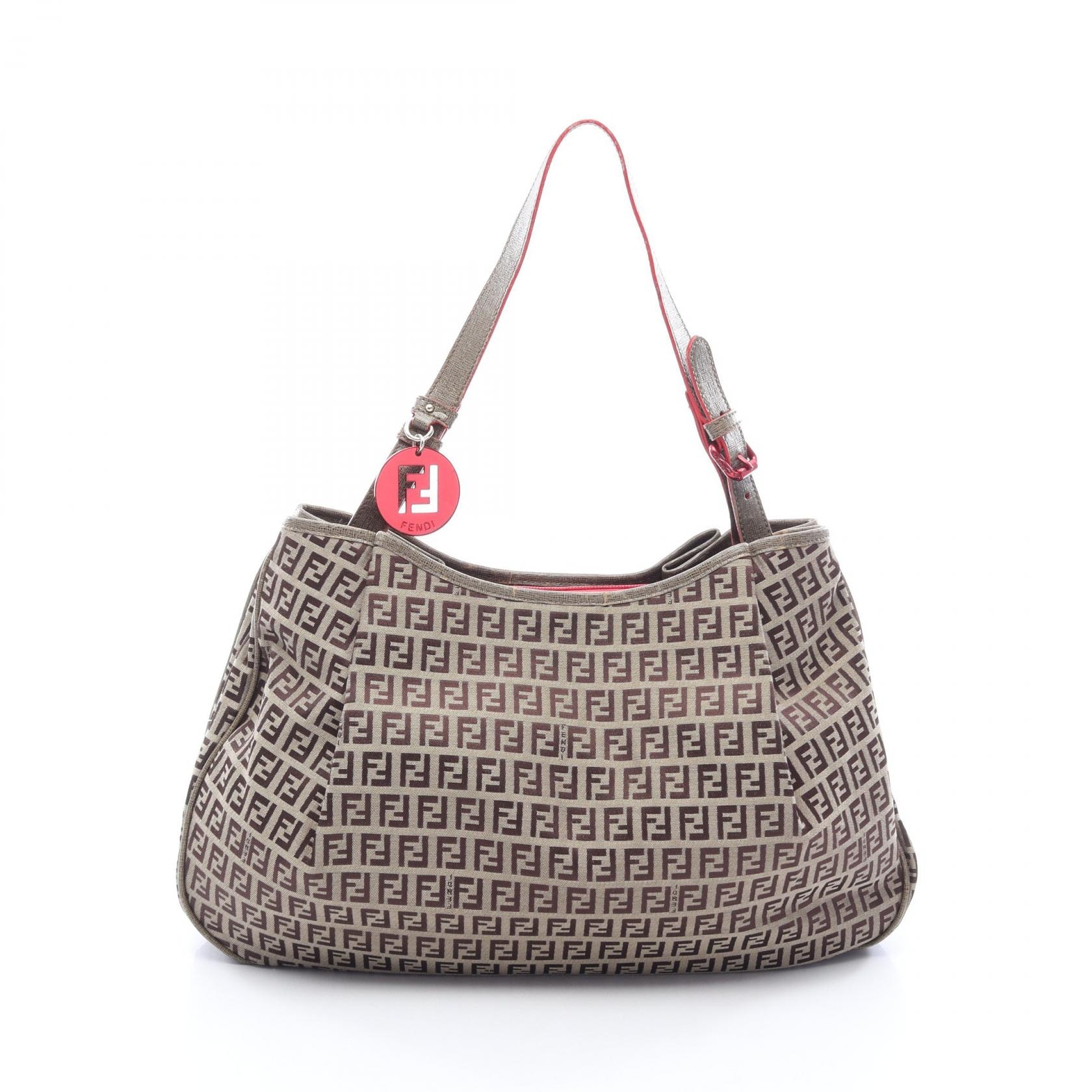 フェンディ FENDI ズッキーノ ショルダーバッグ バッグ キャンバス レザー レディース ベージュ系 / ブラウン系 【中古】
