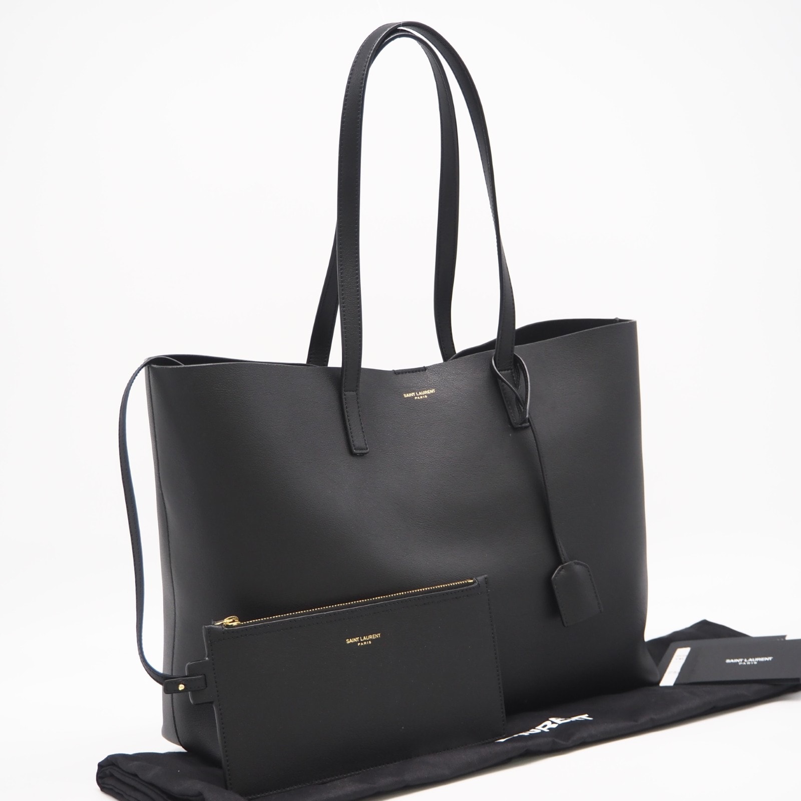 極美品 SAINT LAURENT サンローラン カーフ ショッピング イースト ウエスト 600281 トートバッグ ブラック カーフレザー メンズ