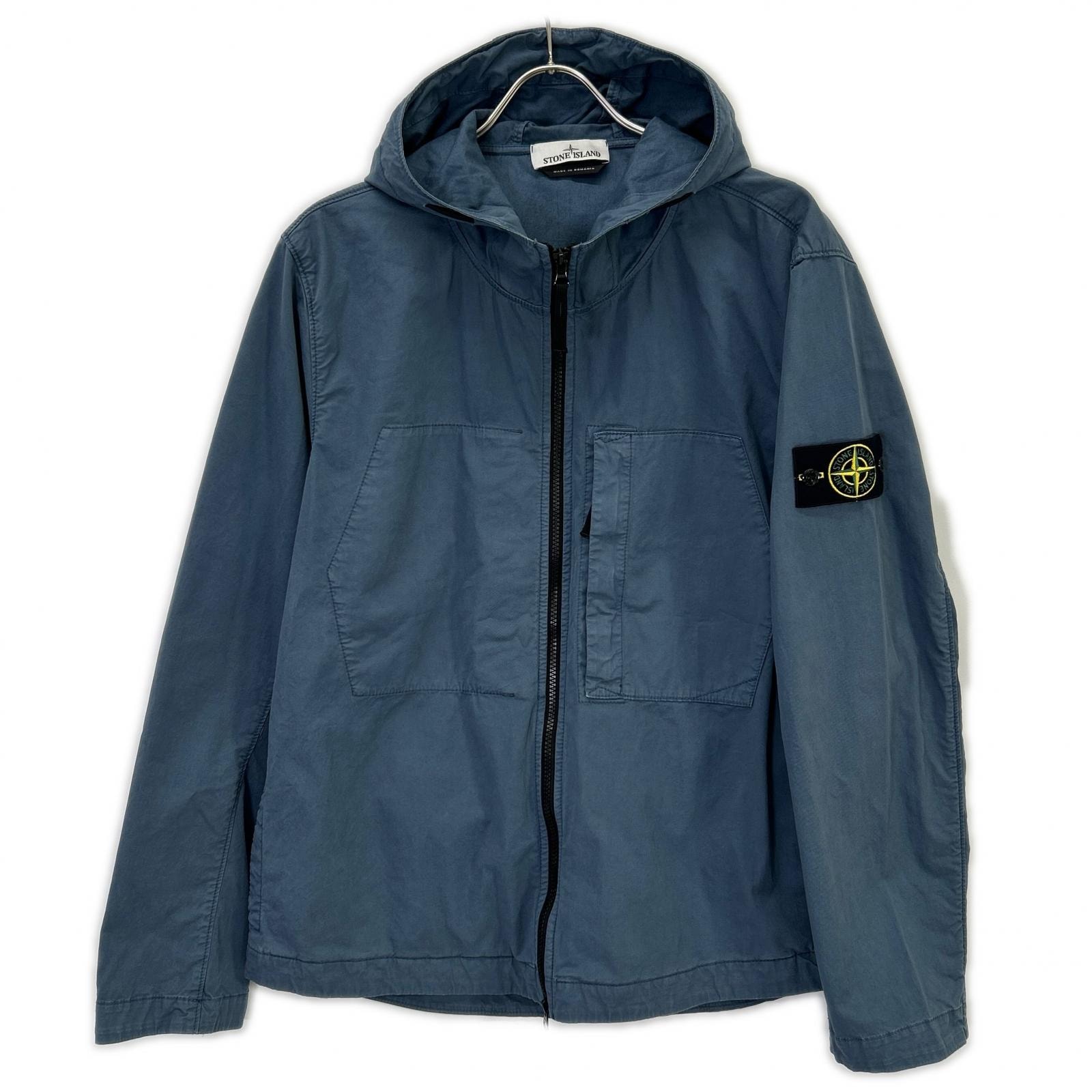 ストーンアイランド 23SS 781543310 ブルー コンパスパッチ ガーメントダイ スーピマコットンストレッチツイルフーデッドブルゾン L