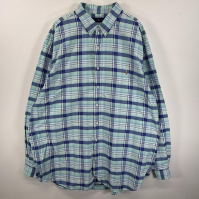 古着 ラルフローレン RALPH LAUREN 長袖シャツ ボタンダウンシャツ ワンポイント 大きいサイズ 刺繍 3XLT ブルー系 チェック メンズ