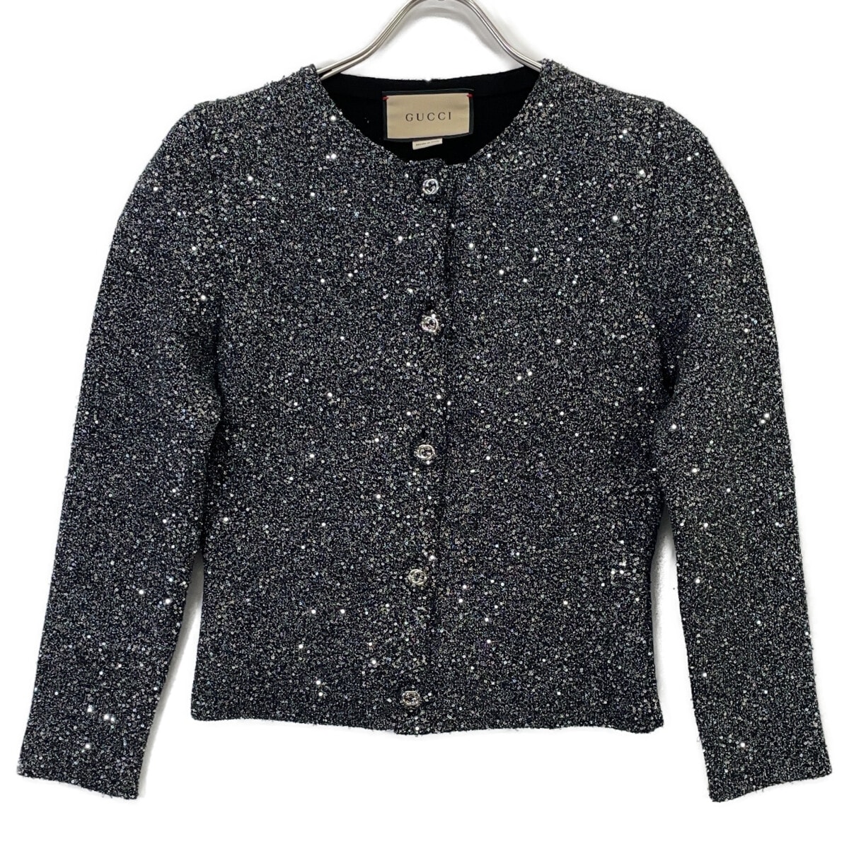 グッチ グレー スパンコール ニットカーディガン S