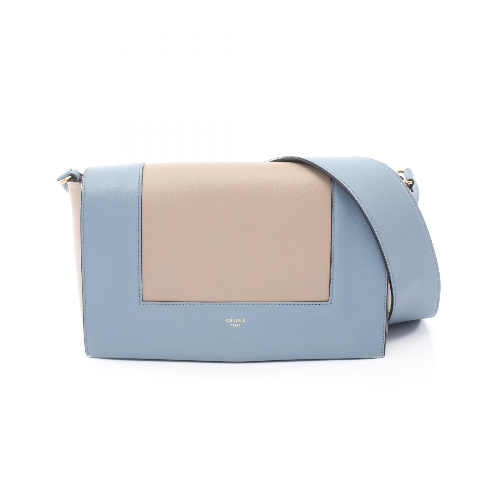 セリーヌ CELINE フレーム ミディアム ショルダーバッグ バッグ レザー レディース ベージュ系 / ブルー系 180263AQO.06ML 【中古】