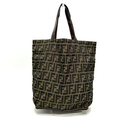 フェンディ FENDI ズッカ柄 折りたたみ式 カバン バッグ エコバッグ トートバッグ レザー/キャンバス ブラウン