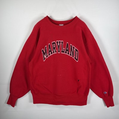 古着 90's/90年代 チャンピオン Champion USA製 スウェット リバースウィーブ オリジナル アーチロゴ LARGE レッド メンズ