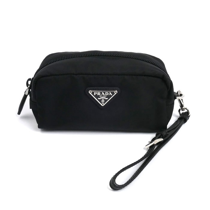 PRADA プラダ テスート トライアングルロゴ ポーチ ブラック 1NE175 R067 F0002 ICチップ レディース【中古】【美品】