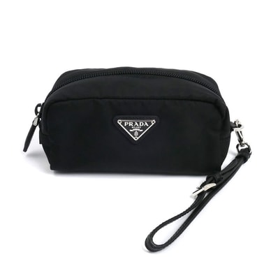 PRADA プラダ テスート トライアングルロゴ ポーチ ブラック 1NE175 R067 F0002 ICチップ レディース【中古】【美品】