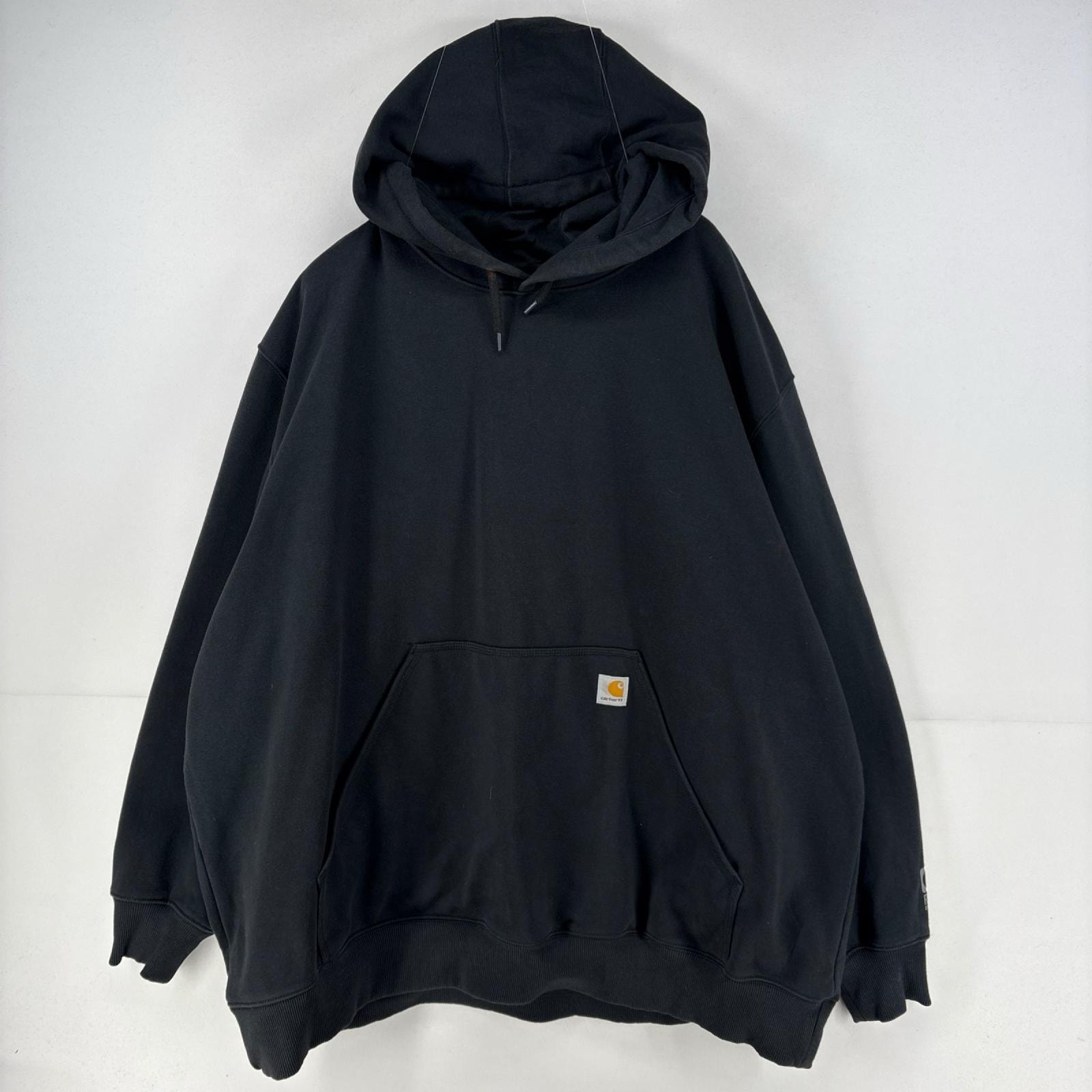 古着 カーハート Carhartt パーカー ワンポイント ロゴ 大きいサイズ スウェット 厚手 肉厚 4XL  ブラック メンズ