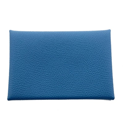 HERMES エルメス カルヴィ デュオ コンパクト コインケース ヴォーエプソン ブルー レディース【中古】