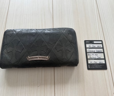 Chrome Hearts REC F ZIP Cemetery Cross Quilted Leather Wallet "Black"