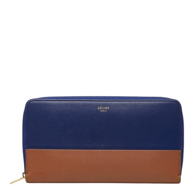セリーヌ ラウンドファスナー 長財布 ネイビー ブラウン バイカラー レザー レディース CELINE 【中古】