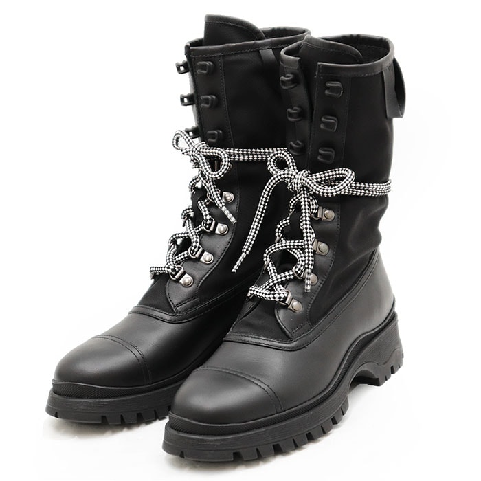 【新品同様】PRADA プラダ コンバットブーツ サイズ 36 1/2 レディース ナイロンキャンバス レザー レースアップ ミリタリー アーミー シューズ 靴 保存袋付属 ブラック 黒 イタリア製