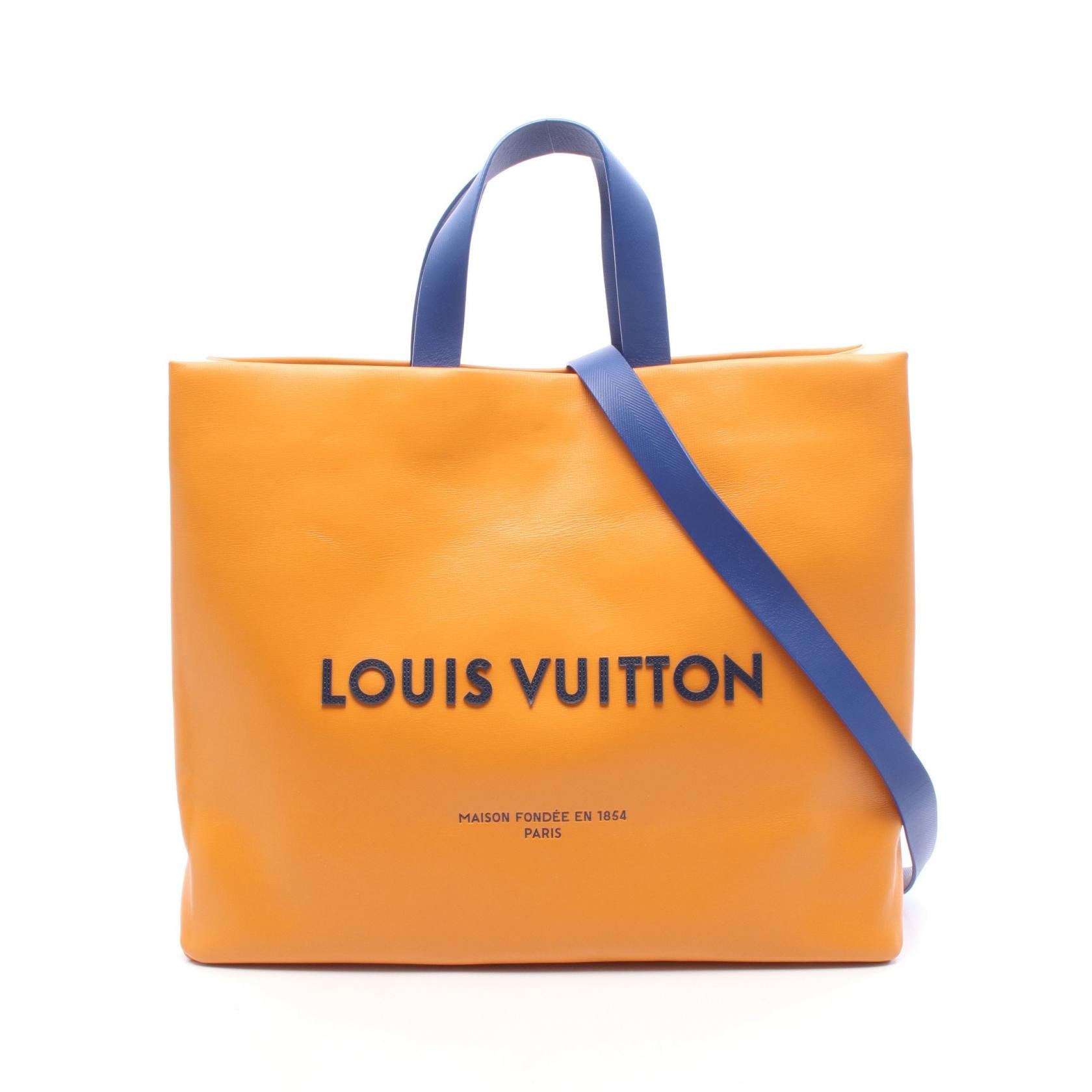 ルイ・ヴィトン LOUIS VUITTON ショッパー トート MM サフラン 2WAY トートバッグ バッグ レザー サフラン メンズ レディース オレンジ系 / ブルー系 M24457 【中古】