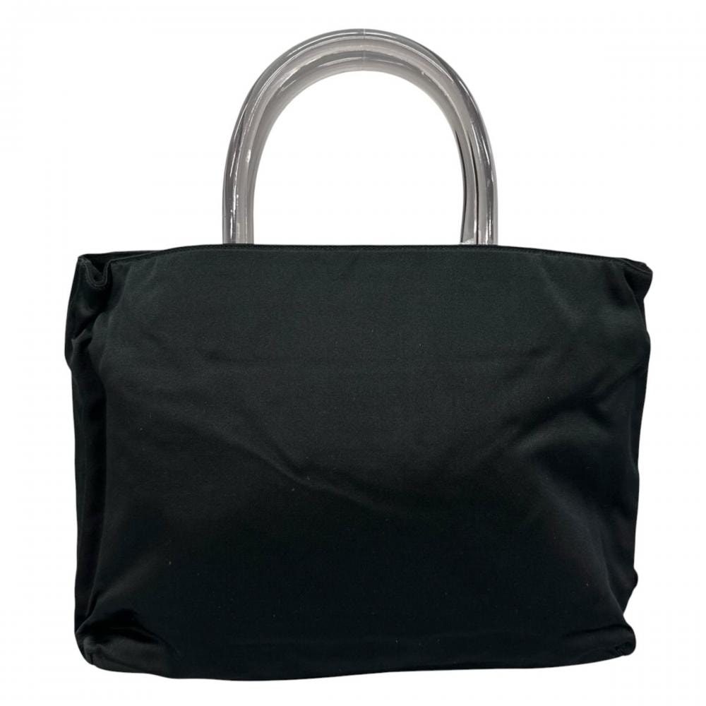 PRADA プラダ ハンドバッグ クリアハンド トライアングルロゴ ヴィンテージ ナイロン    ブラック 黒 シルバー金具 レディース【中古品】