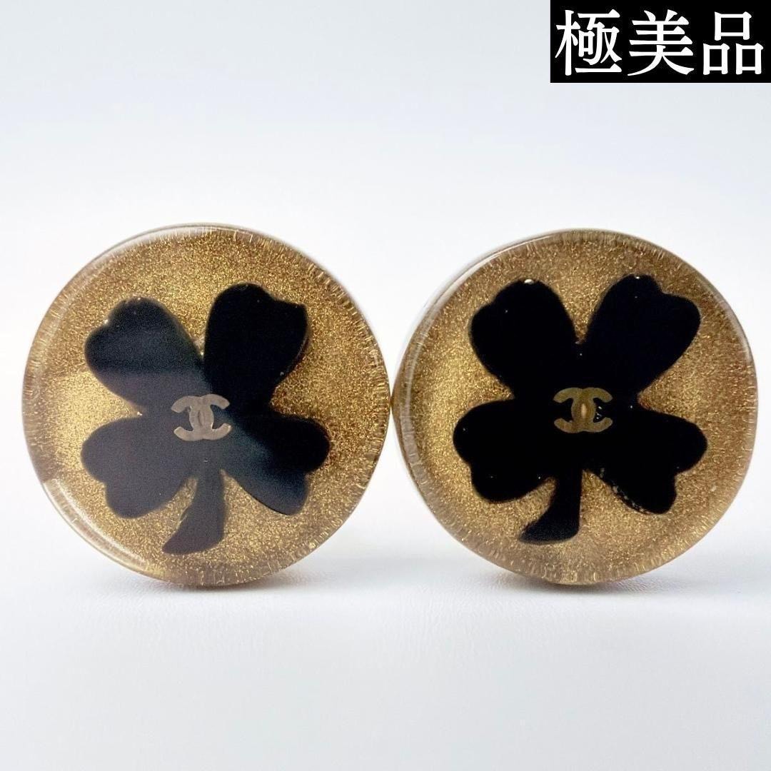 【極美品】CHANEL シャネル ココマーク クローバー イヤリング ゴールド ブラック アクセサリー