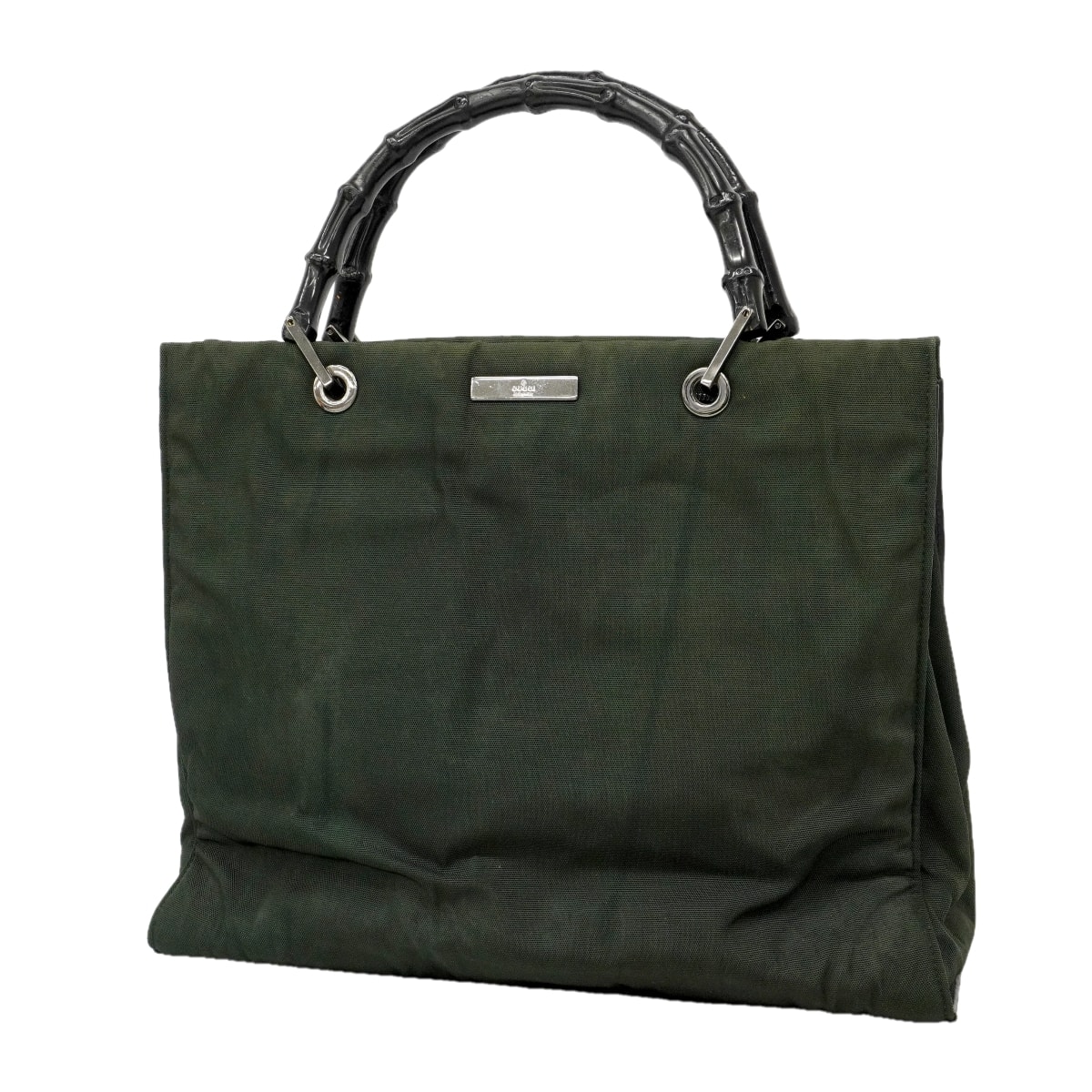 【6gd4348-k】グッチ トートバッグ バンブー 002 1010 ナイロン カーキ シルバー金具【中古】レディース