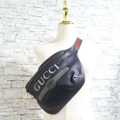 GUCCI Vintage Logo Print Leather Small Belt Bag "Black"
