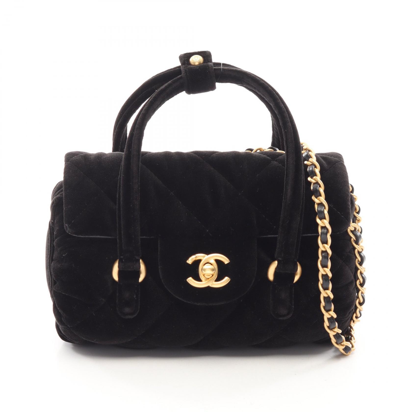 シャネル CHANEL マトラッセ ミニ 2WAY ショルダーバッグ バッグ ファブリック レザー レディース ブラック系 【中古】