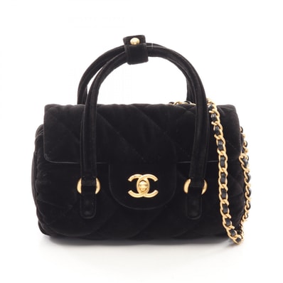 シャネル CHANEL マトラッセ ミニ 2WAY ショルダーバッグ バッグ ファブリック レザー レディース ブラック系 【中古】