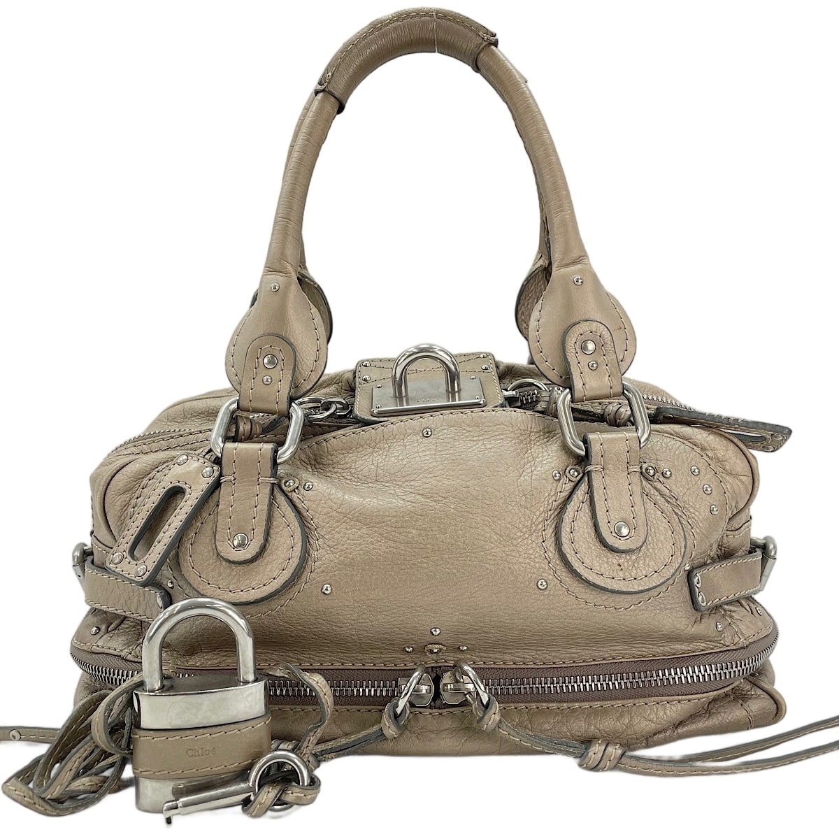 クロエ Chloe レザー パディントン ミディアム スタッズ ハンドバッグ【中古】
