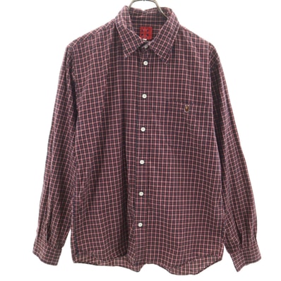 A BATHING APE アベイシングエイプ 日本製 チェック柄 長袖 コットンシャツ L レッド