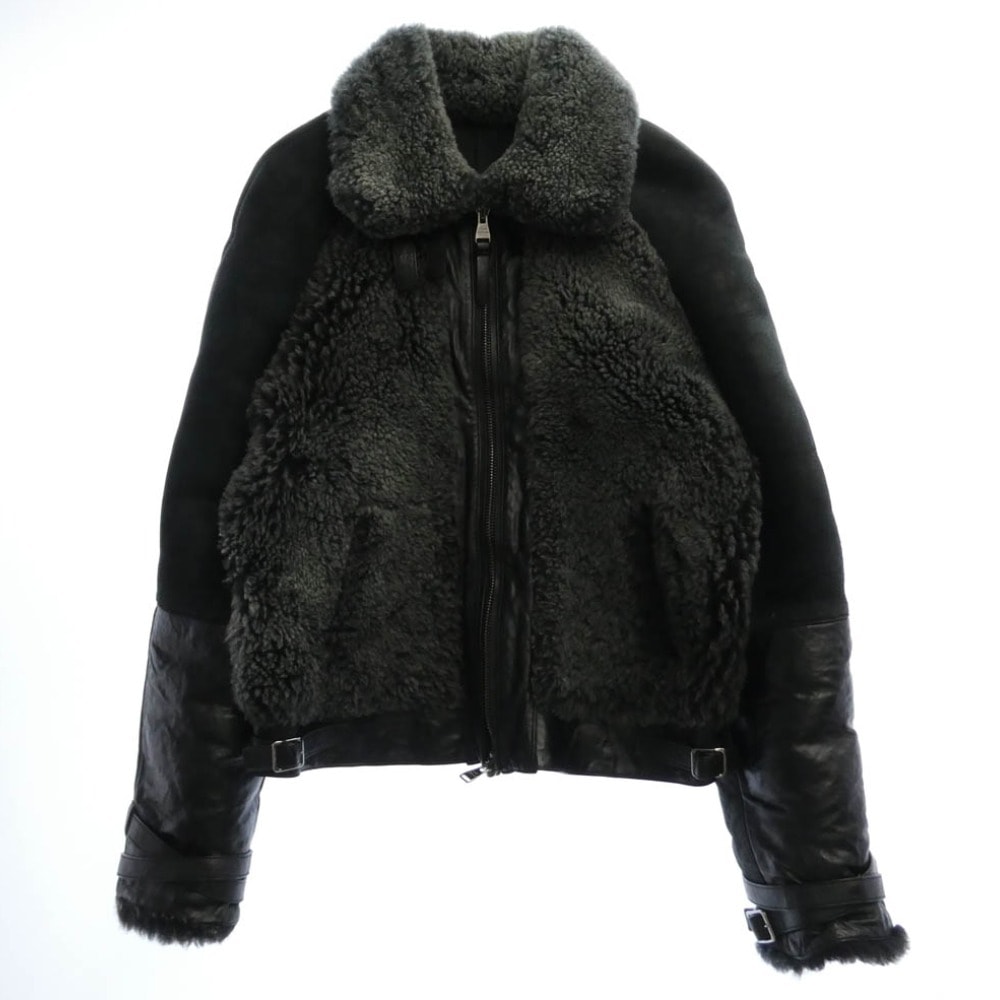 LOUIS VUITTON ルイ・ヴィトン レザージャケット ムートンレザー グリズリー ジャケット ブラック系 カーキ系 48【中古】
