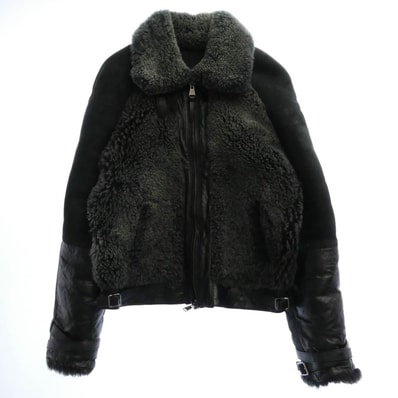 LOUIS VUITTON ルイ・ヴィトン レザージャケット ムートンレザー グリズリー ジャケット ブラック系 カーキ系 48【中古】