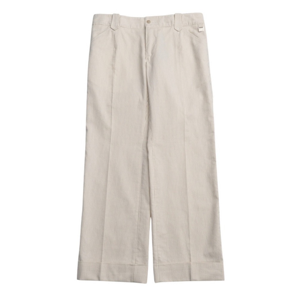 ■未使用品■DOLCE&GABBANA ドルチェアンドガッバーナ ワイドパンツ サイズ48 CIGARETTE ストライプ柄 ロゴプレート コットン×リネン イタリア製 20250623/RA5242