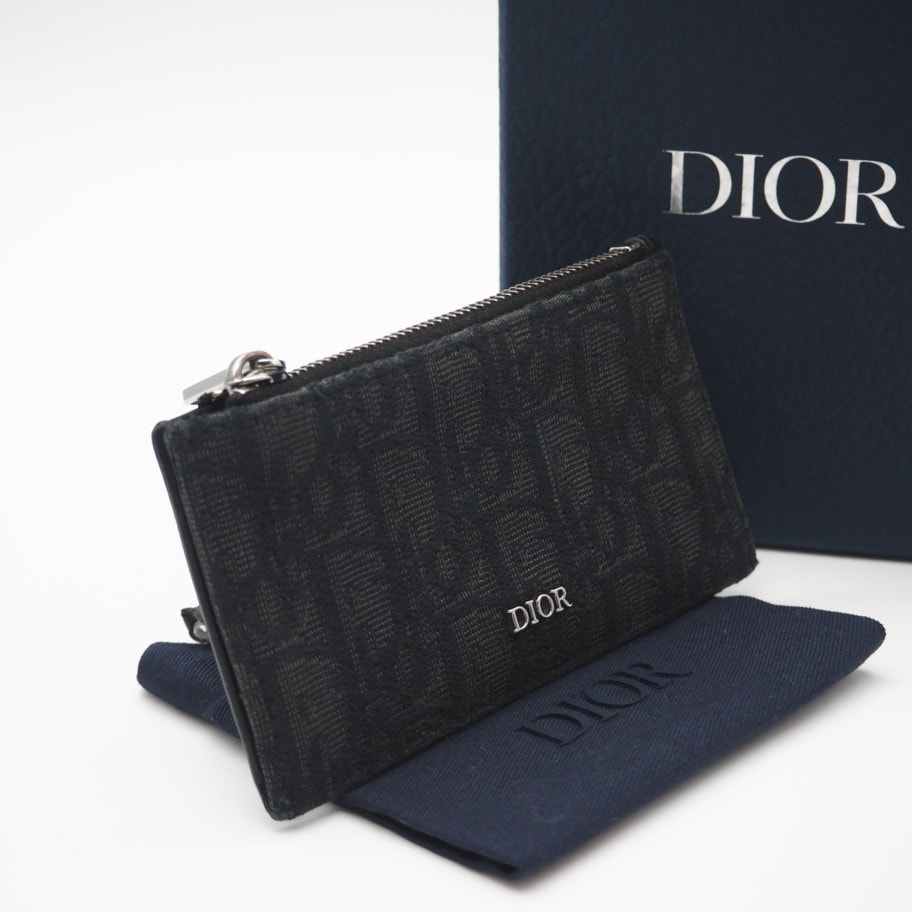 Dior ディオール オブリーク ジャガード ジップ カードホルダー 2ESBC250YSE カードケース ブラック コットン レディース