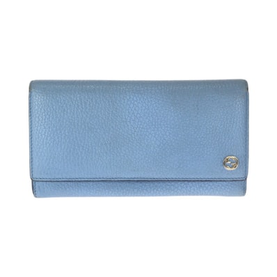 GUCCI グッチ インターロッキングG コンチネンタル ライトブルー ゴールド金具 レザー 長財布 ロングウォレット 601420 【中古】
