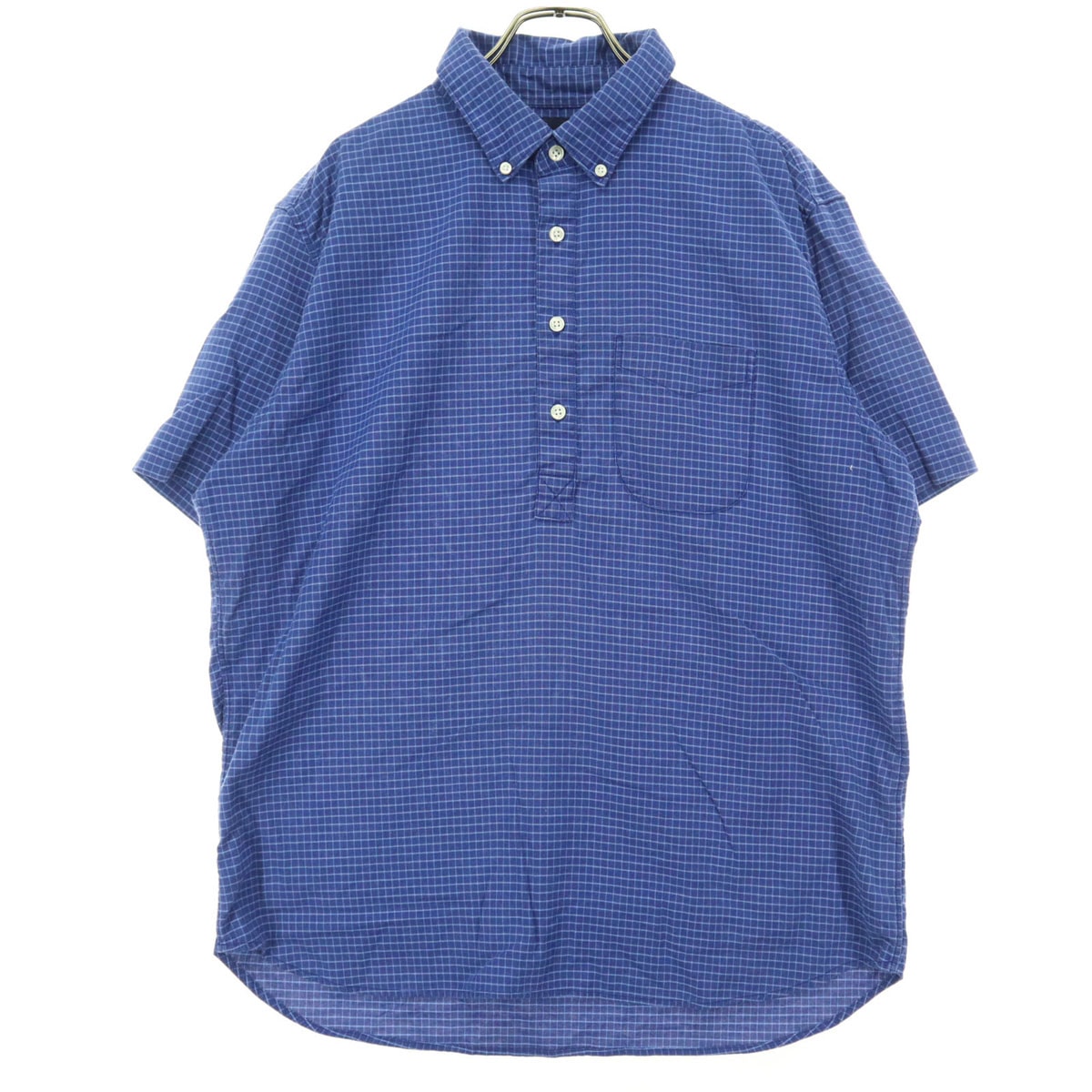 GAP ギャップ チェック柄 半袖 ボタンダウンシャツ L ブルー