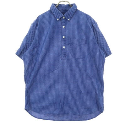GAP ギャップ チェック柄 半袖 ボタンダウンシャツ L ブルー