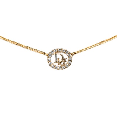 ディオール ロゴ ネックレス ゴールド メッキ ラインストーン レディース Dior 中古