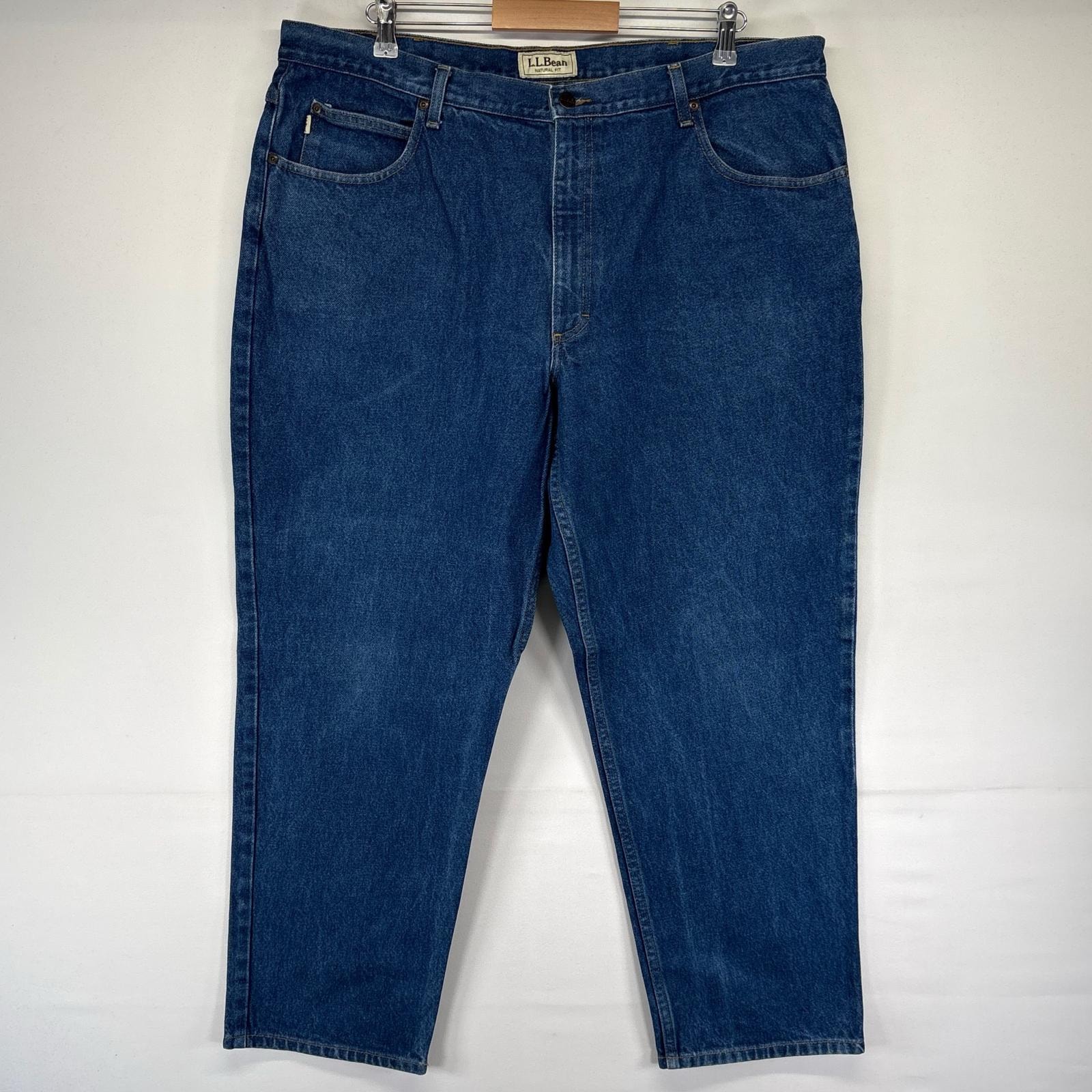 古着 エルエルビーン L.L.Bean デニム パンツ テーパード レザーパッチ 5ポケット 大きいサイズ W42L30  ブルー系 メンズ