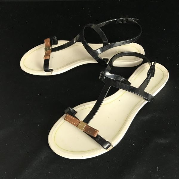 イタリア製★FURLA/フルラ★フラット/ビーチサンダル【38/23.5-24.0/白×黒/white×black】海/Shoes/trainers◆Q-408