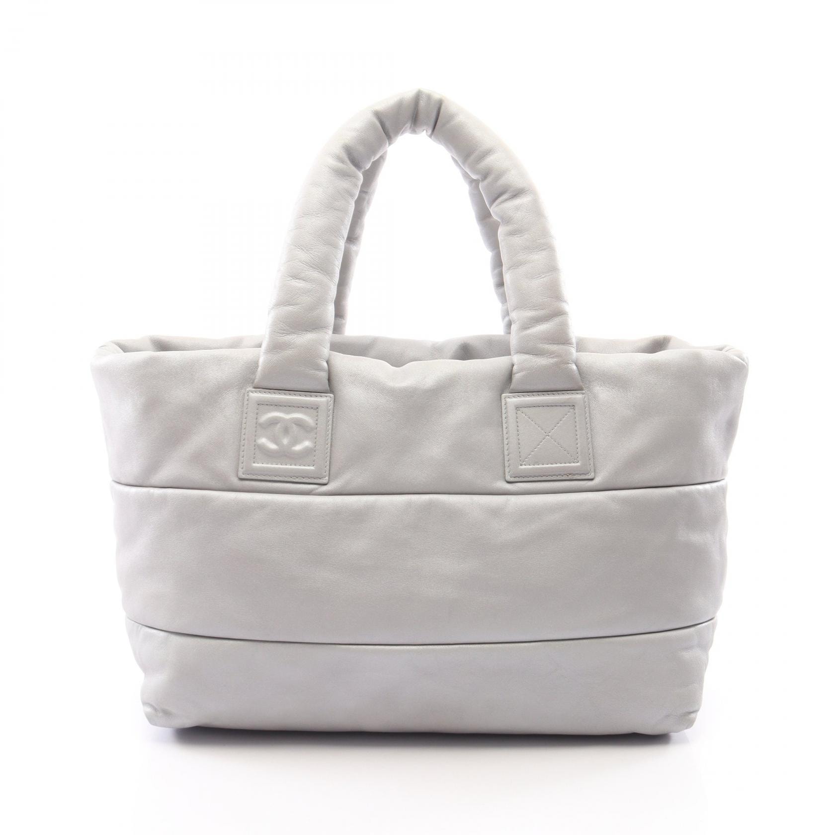 シャネル CHANEL コココクーンGM リバーシブル トートバッグ バッグ レザー レディース シルバー系 / ネイビー系 【中古】