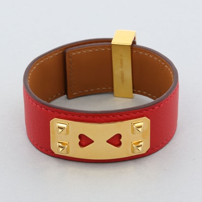 HERMES エルメス コリエドシアン アス ドゥ クール ブレスレット レザー レッド Z刻印 レディース【中古】