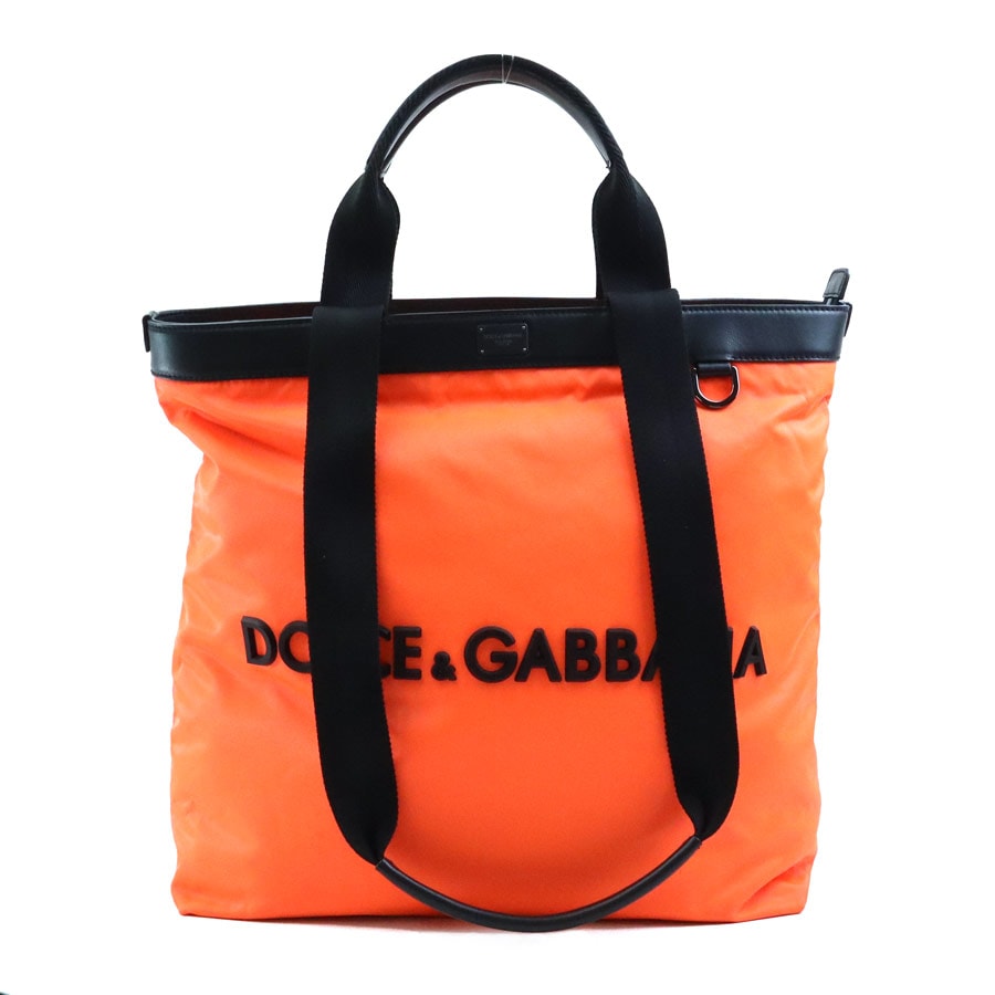 ドルチェアンドガッバーナ DOLCE&GABBANA ショルダーバッグ トートバッグ ナイロン ネオンオレンジ×ブラック ユニセックス【中古】 r10880g