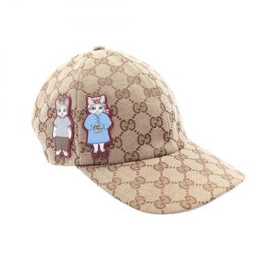 グッチ GUCCI GUCCI × ヒグチユウコ GGキャンバス キャップ 帽子 レザー ポリエステル レディース ベージュ系 / ブルー系 847862 【中古】