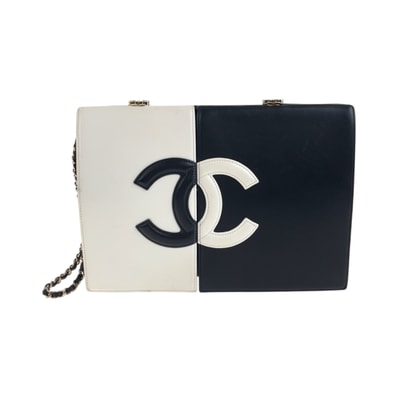 美品 CHANEL シャネル ココマーク ホワイト ブラック ゴールド金具 ラムスキン クラッチバッグ セカンドバッグ 503964 【中古】
