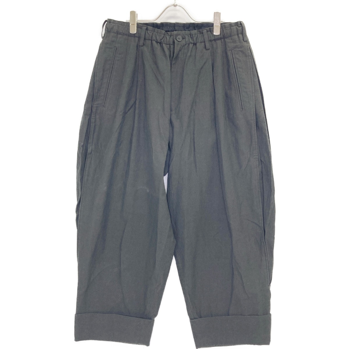 ヨウジヤマモトプールオム 【PIECE UNIQUE】 HG-P42-013 ブラック コットン×リネン ワイドテーパードパンツ 3