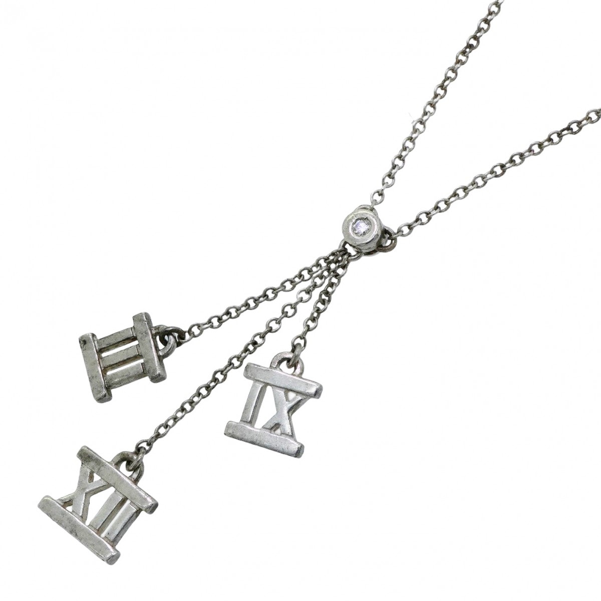 【6jdb0852-k】ティファニー ネックレス アトラス 3シンボル 1PD シルバー925 ダイヤモンド【中古】レディース