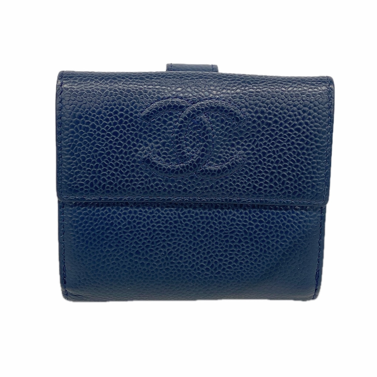 【6ia0588】シャネル 財布 キャビアスキン ネイビー シルバー金具【中古】レディース
