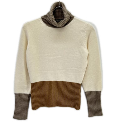 ロロピアーナ FAL2867 アイボリー×ブラウン×グレー ベビーカシミヤ ハイネック ニットプルオーバー 40