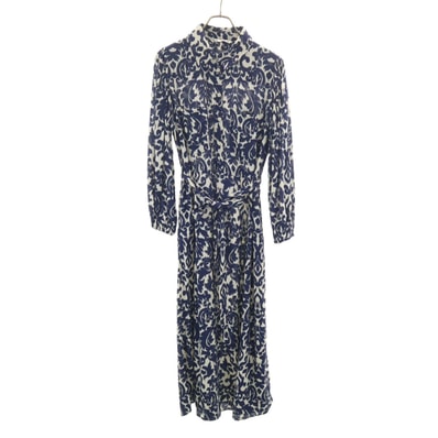 ZARA ザラ 総柄 長袖 プルオーバー シャツワンピース L ネイビー